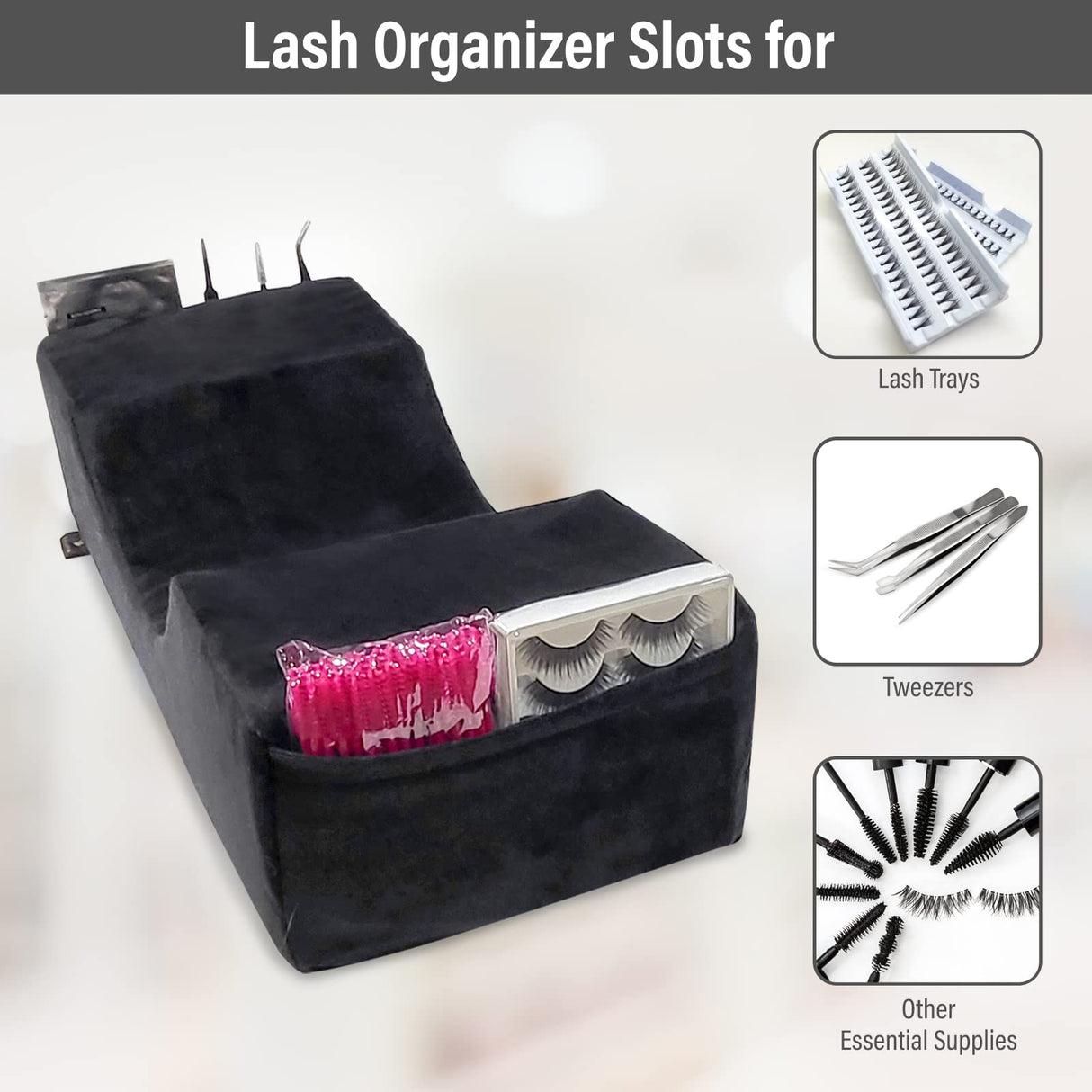 Lash Pillow for Lash Extensions, Eyelash Extension Pillow, Lash Bed Pillow, U Shaped Memory Foam Neck Pillow for Eyelash Extensions, Black- Pink