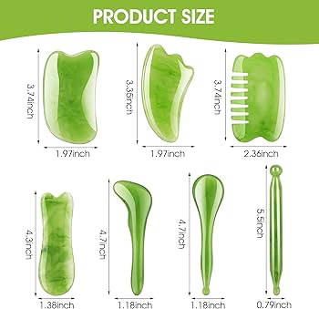 7 Pcs SPA Scraping Massage Tool, Jade Tool for Body Face Back Leg Head Muscle Release and Tension Relief (Green)