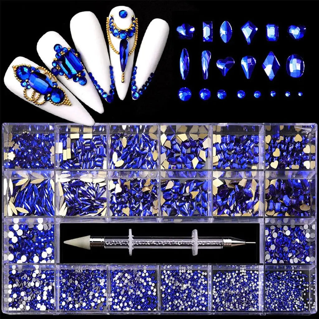 Cuawan Nail Rhinestones - Professional Nail Crystal Kit, Multi Shapes Glass Crystal