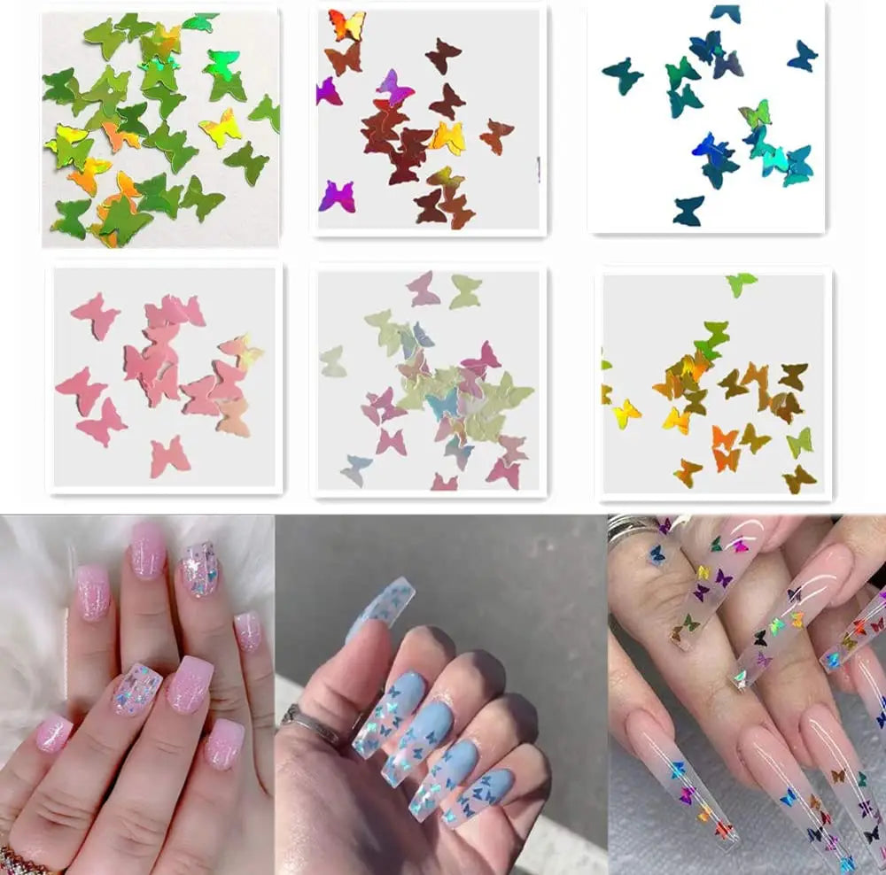 12 Color/Set 3D Butterfly Nail Glitter Sequins