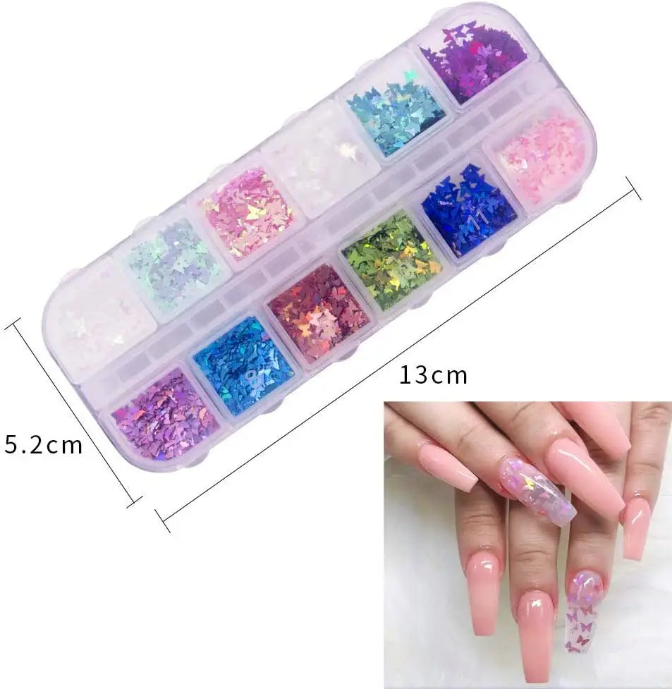 12 Color/Set 3D Butterfly Nail Glitter Sequins