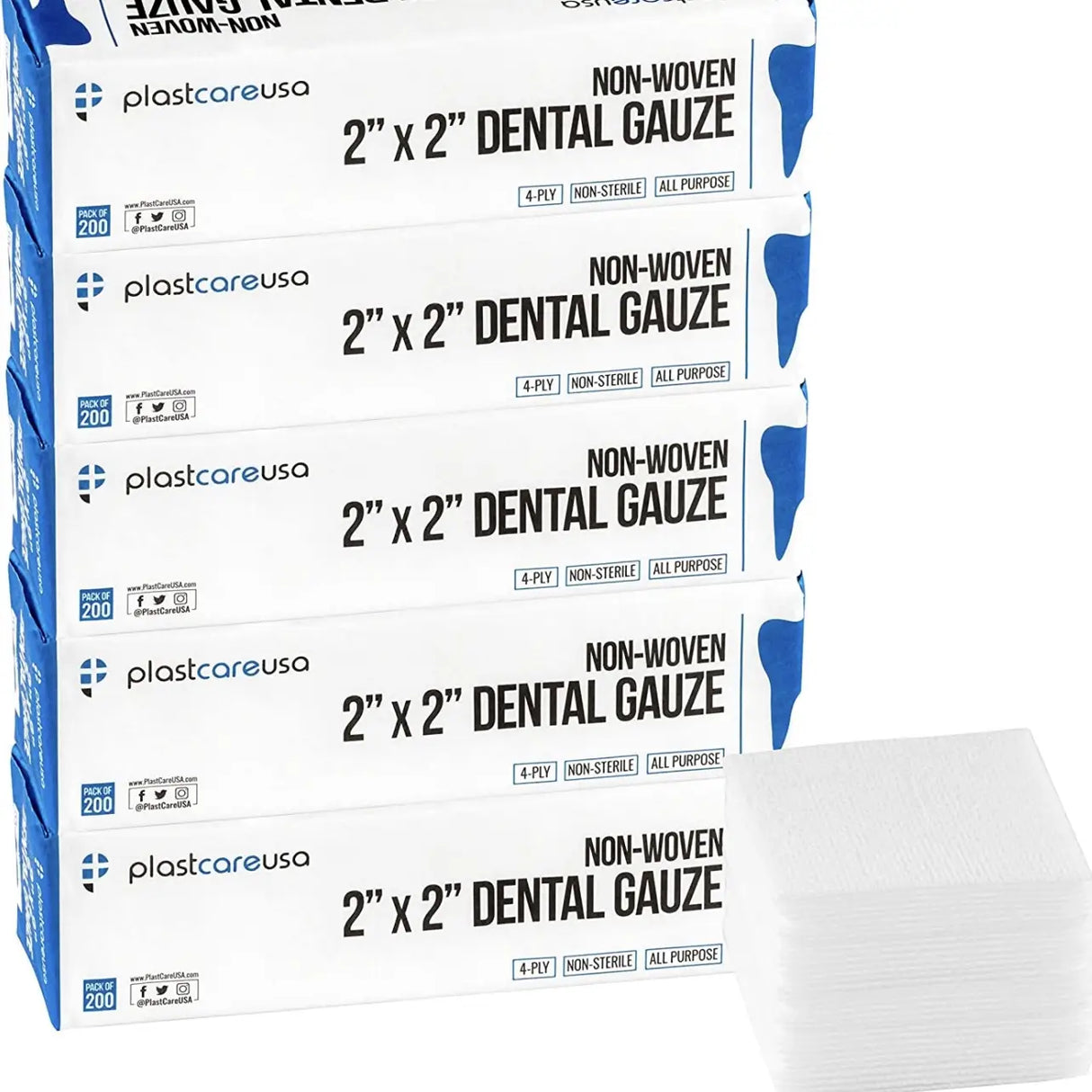 Non Woven Sponges, Non Sterile Dental Gauze, Esthetic Wipes, Skincare skin care 4 Ply 2x2 Inch (Packs of 200)