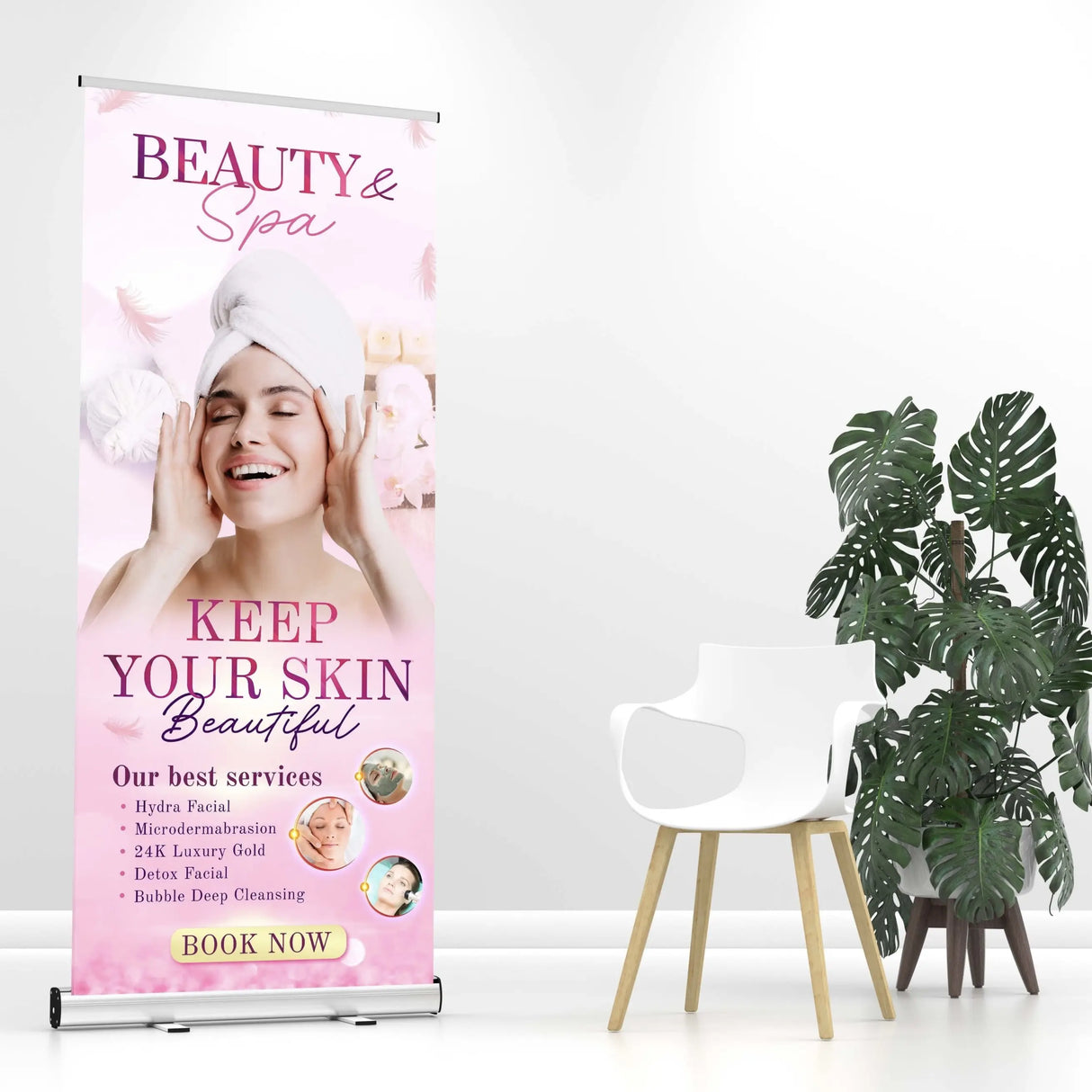 Skin Care Banner Retractable Skincare ( pink)