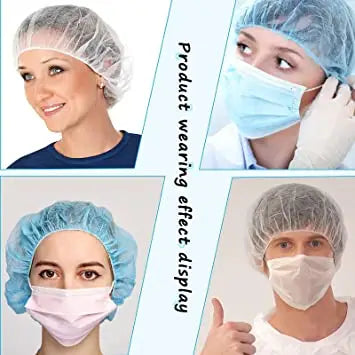 Disposable Hair Nets, Elastic Head Cover, Bouffant Caps, Sanitation Head Cover for Food Service, Spa Men & Women