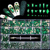 Cuawan Nail Rhinestones - Professional Nail Crystal Kit, Multi Shapes Glass Crystal