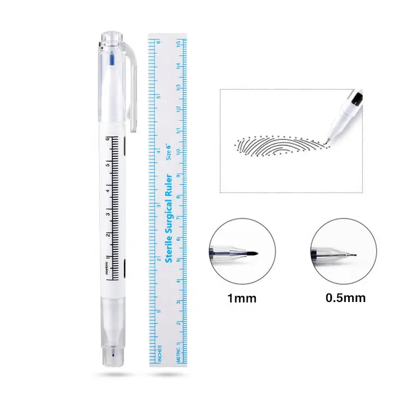 Microblading Skin Marker Tattoo Stencil Markers Pen Permanent Makeup Position Mark Surgical Tip Sterile with Paper Ruler for Eyebrow, Lips, Skin