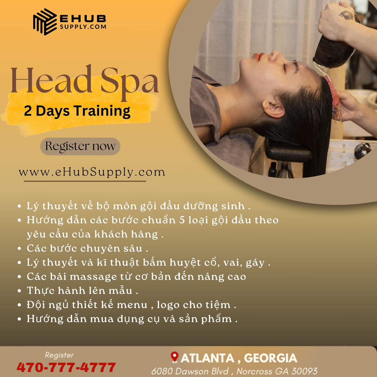 Head Spa Course - Khoá học gội đầu dưỡng sinh chuyên sâu - Headspa - Shampoo bed - NORCROSS, GEORGIA (2 Days)