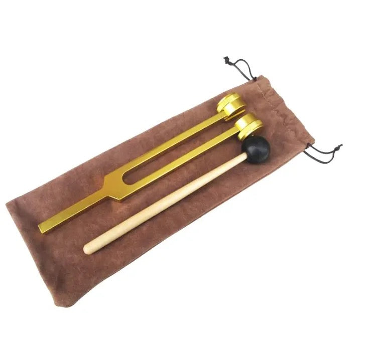 Tuning Forks For Healing with Silicone Hammer and Cleaning Cloth, Weights Aluminum Clinical Grade Nerve/Sensory, Golden Headspa Head Spa Facial Relaxing